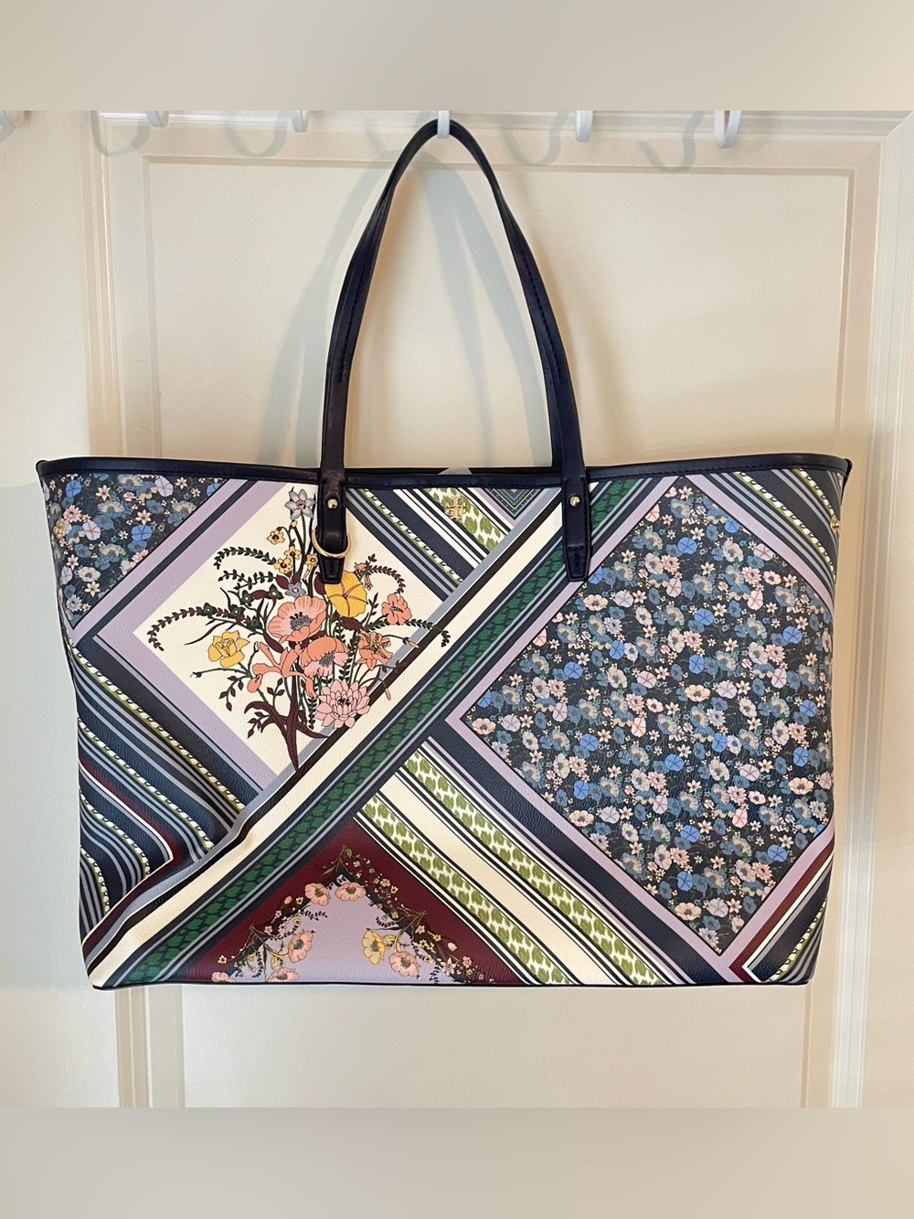 New Tory Burch Kerrington Large Floral Patchwork Print Tote Bag